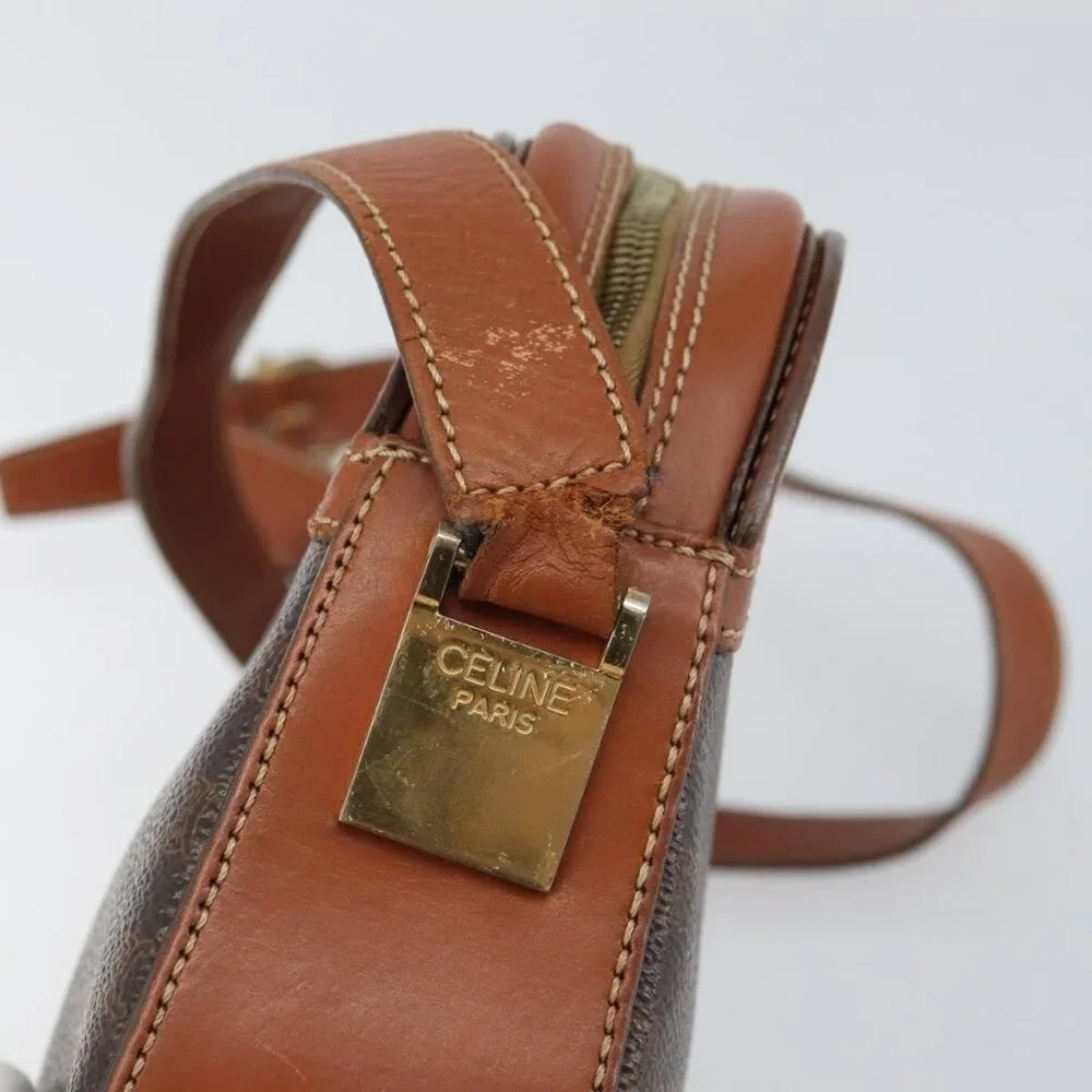 Authentic CELINE Macadam Canvas Shoulder Bag PVC Leather Brown Gold - Picture 16 of 16